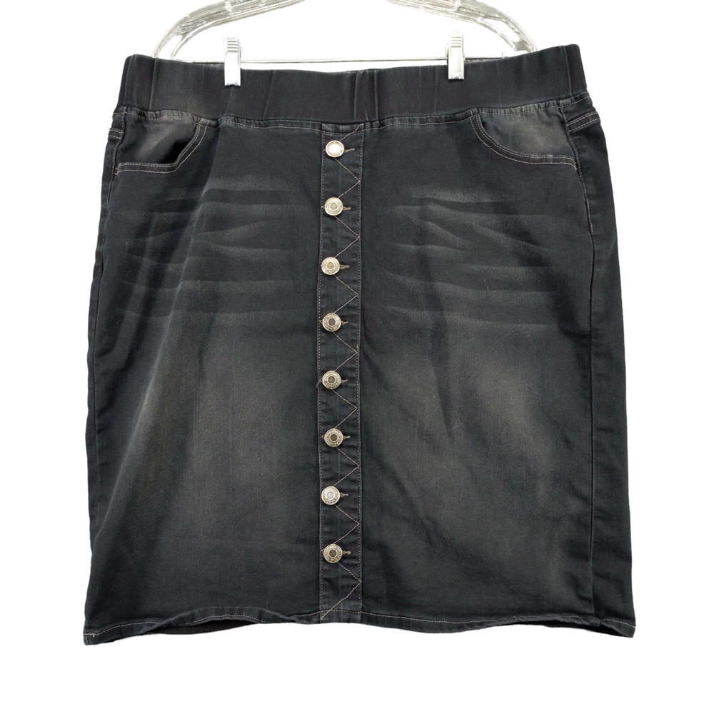 Be Girl Women's Mini Skirt Black 3XL Black Denim Button Front Pencil Stretch